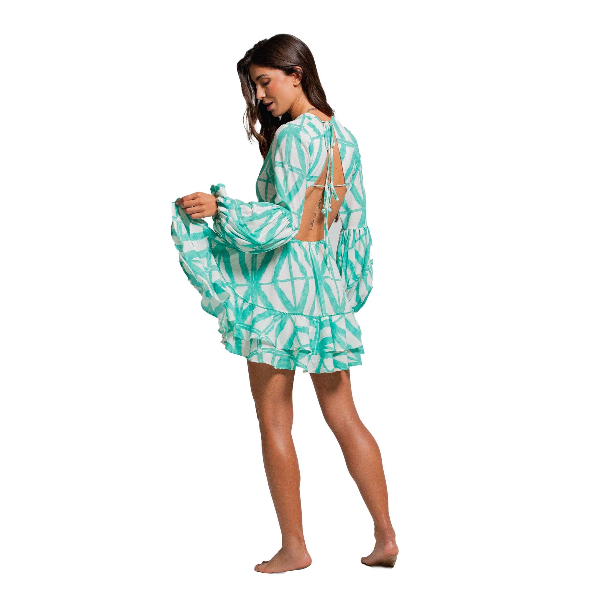 LONG SLEEVE OPEN BACK SHORT DRESS
