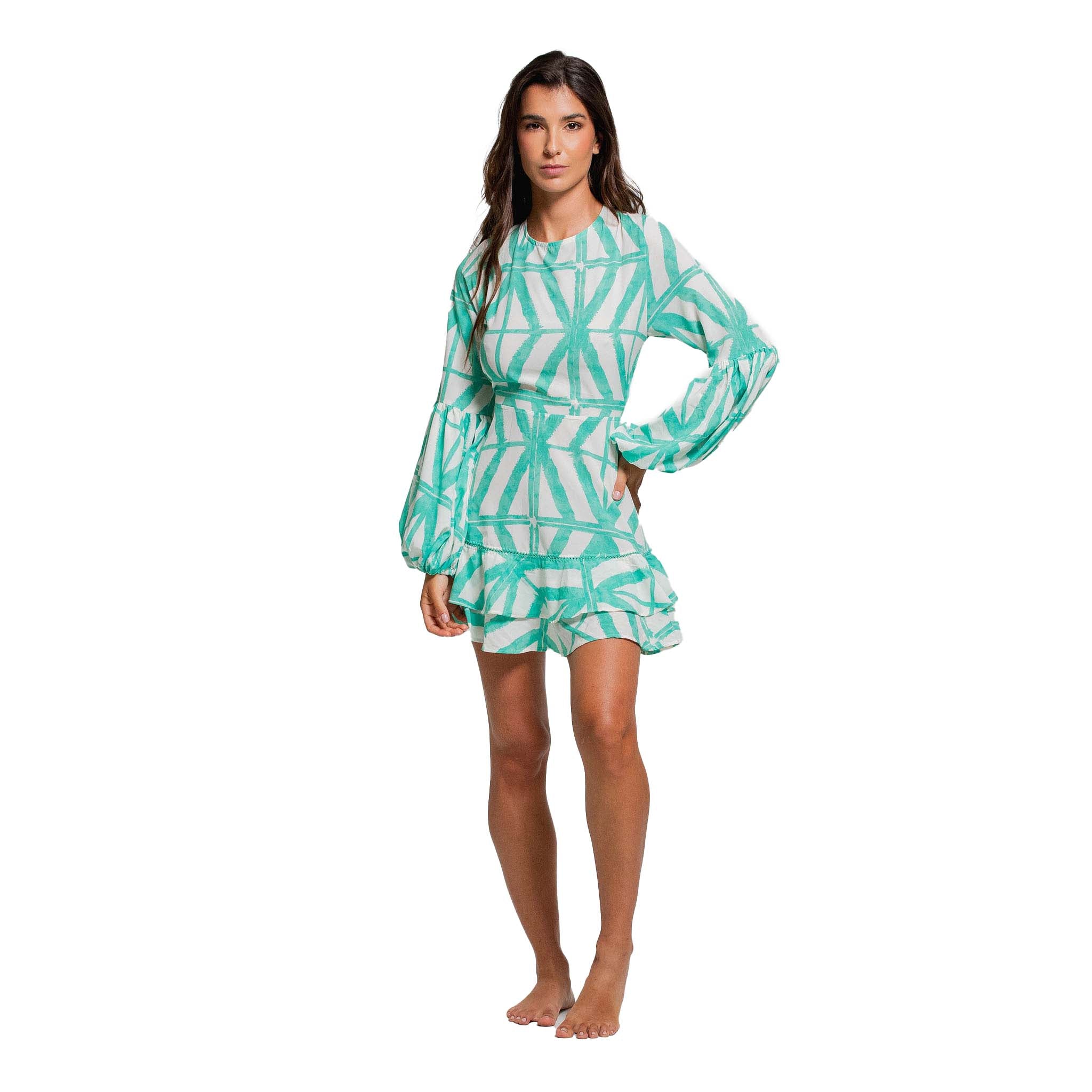 LONG SLEEVE OPEN BACK SHORT DRESS